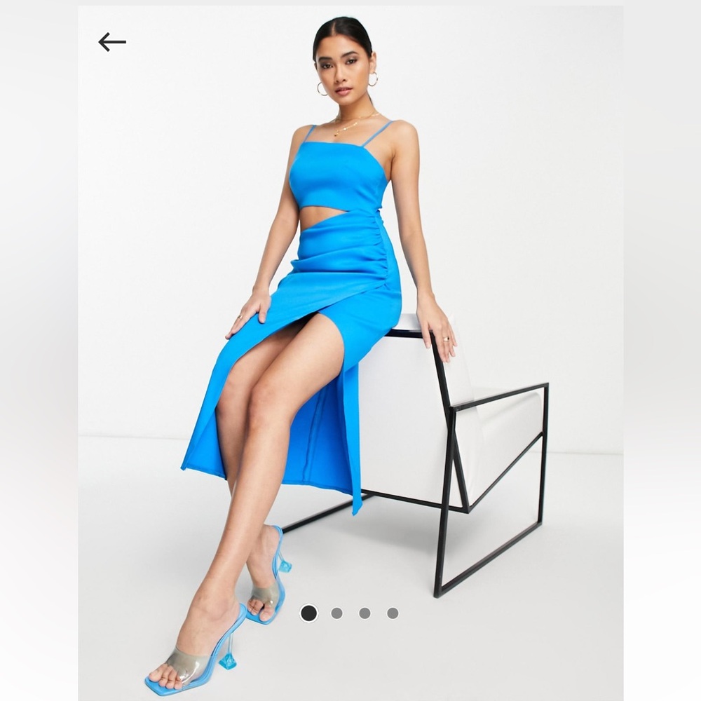 Asos Design Structured Strappy Midi Dress with Cut Out Detail in Cobalt - Picture 1 of 4